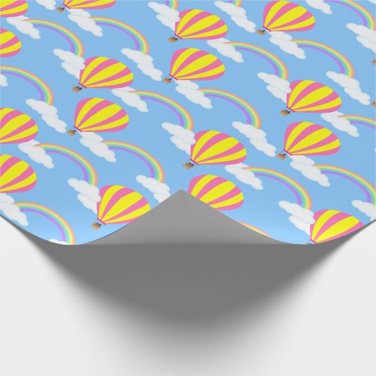 Hete luchtballon inpakpapier - blauwe achtergrond (Hoek)