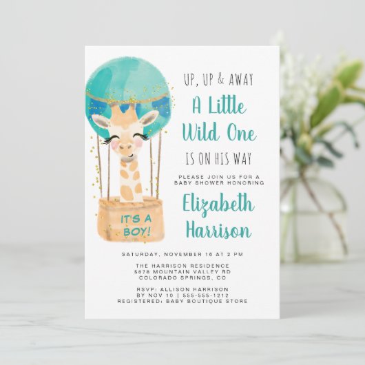 Hete Luchtballon Jongen Baby shower Kaart (Staand voorkant)