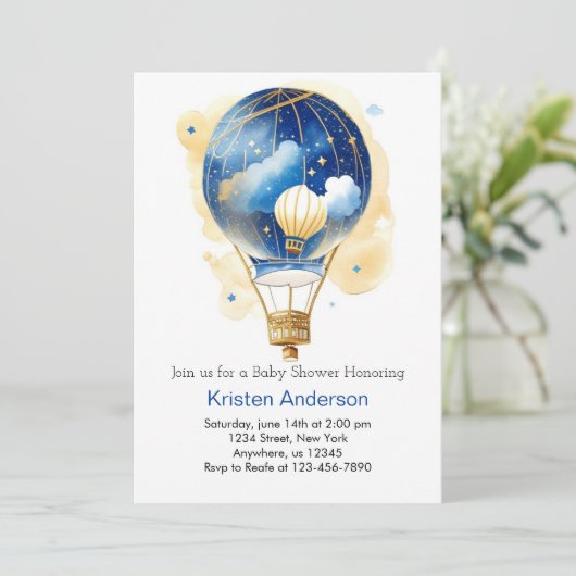 Hete Luchtballon Jongen Baby shower Kaart (Staand voorkant)