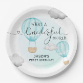 Hete luchtballon jongens eerste verjaardag papieren bordje (Voorkant)
