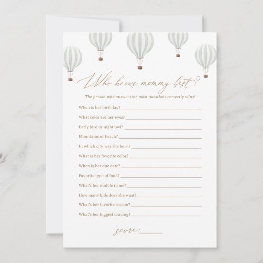Hete luchtballon kent mammie beste Baby shower spe Kaart (Voorkant)