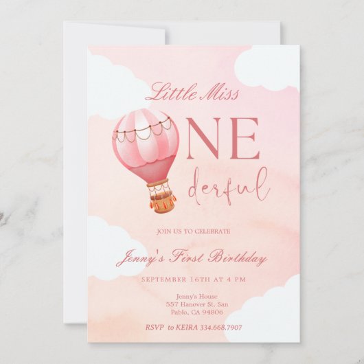 Hete Luchtballon Kleine Miss Onederful 1e Verjaard Kaart (Voorkant)