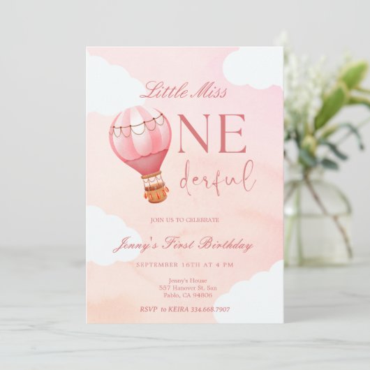 Hete Luchtballon Kleine Miss Onederful 1e Verjaard Kaart (Staand voorkant)