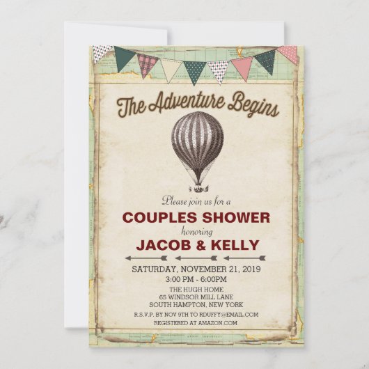  Hete Luchtballon Koppels Doucheuitnodiging Kaart (Voorkant)