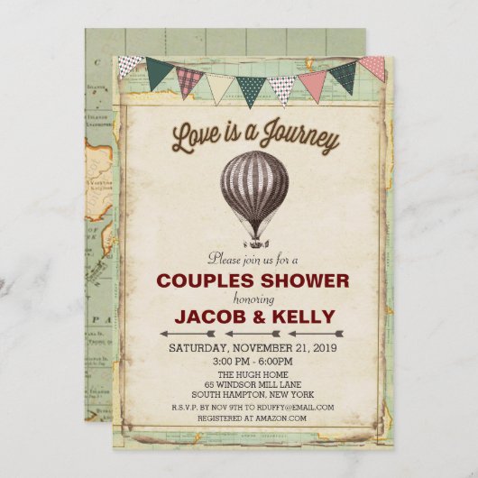 Hete Luchtballon Koppels Doucheuitnodiging Kaart (Voorkant / Achterkant)