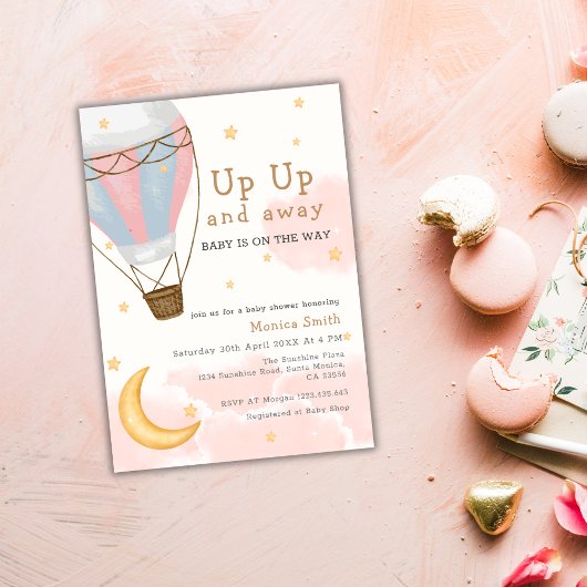Hete Luchtballon Maan Sterren Meisje Baby shower Kaart