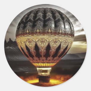 Hete luchtballon met ingewikkeld barok ontwerp ronde sticker