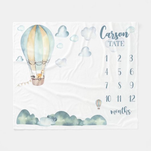 Hete Luchtballon Milestone Deken Jongen Gepersonal (Voorkant (Horizontaal))