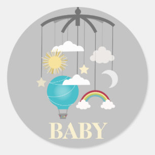 Hete Luchtballon Mobiel Baby shower - Blauw Ronde Sticker