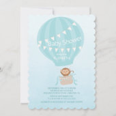 Hete Luchtballon Monkey Boys Baby shower Uitnodigi Kaart (Voorkant)