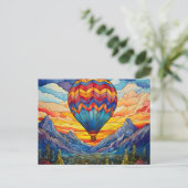 Hete Luchtballon Mountain Valley Glas in lood Briefkaart (Staand voorkant)
