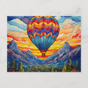 Hete Luchtballon Mountain Valley Glas in lood Briefkaart