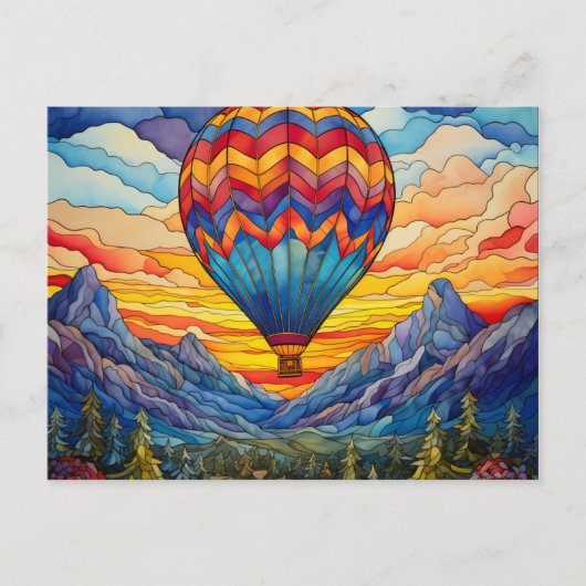 Hete Luchtballon Mountain Valley Glas in lood Briefkaart (Voorkant)
