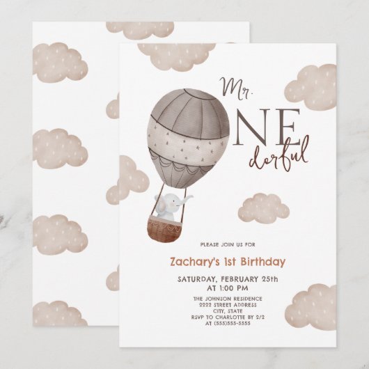 Hete Luchtballon Mr. ONEderful Boy 1st Birthday Kaart (Voorkant / Achterkant)