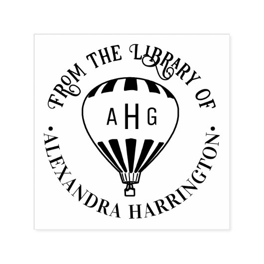 Hete Luchtballon Naam 3 Initiaal Bibliotheek Boek Zelfinktende Stempel (Design)