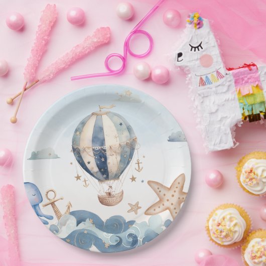 Hete Luchtballon Nautische Jongen Baby shower Papieren Bordje (Feest)