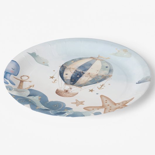 Hete Luchtballon Nautische Jongen Baby shower Papieren Bordje (Gekanteld)