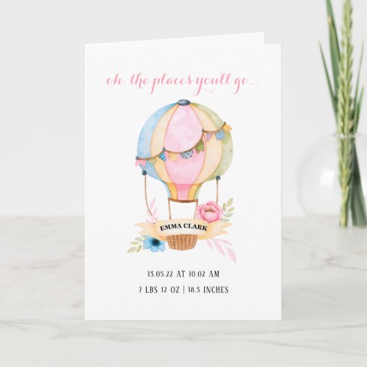 Hete luchtballon nieuwe baby schattig grillig kaart (Voorkant)