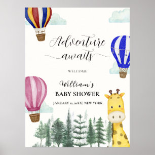 Hete Luchtballon Oerwoud Giraffe Baby shower Welko Poster