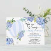 Hete luchtballon omhoog en weg jongen baby shower kaart (Staand voorkant)