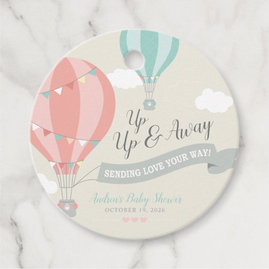 Hete Luchtballon Omhoog & weg Baby shower Rond Bedankjes Labels (Voorkant)