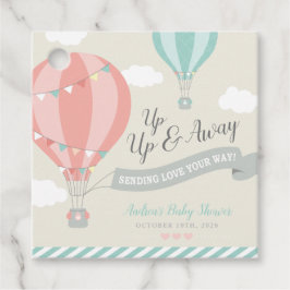 Hete Luchtballon omhoog & weg Baby shower Vierkant Bedankjes Labels