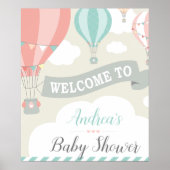 Hete luchtballon omhoog & weg Baby shower welkomst Poster (Voorkant)