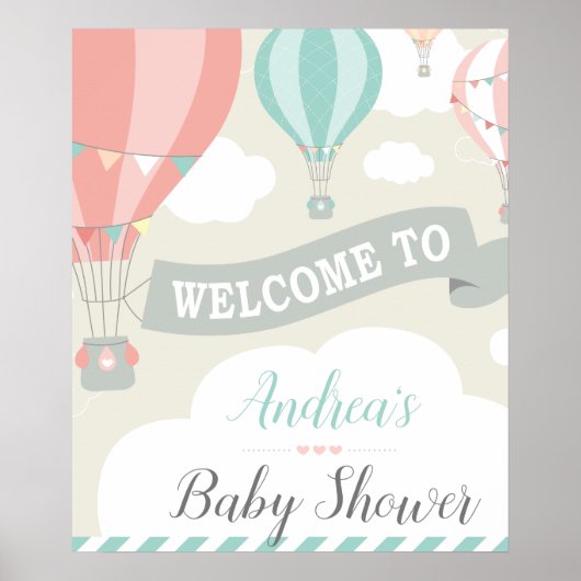 Hete luchtballon omhoog & weg Baby shower welkomst Poster (Voorkant)
