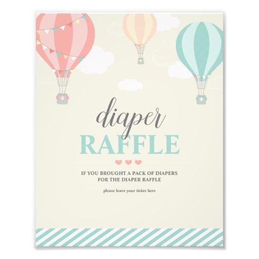 Hete Luchtballon omhoog & weg Luier Raffle Spel te Foto Afdruk (Voorkant)