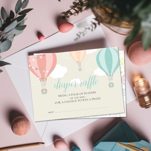 Hete Luchtballon omhoog & weg Luier Raffle Ticket Informatiekaartje