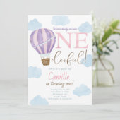 Hete luchtballon Onederful 1e verjaardag uitnodigi Kaart (Staand voorkant)