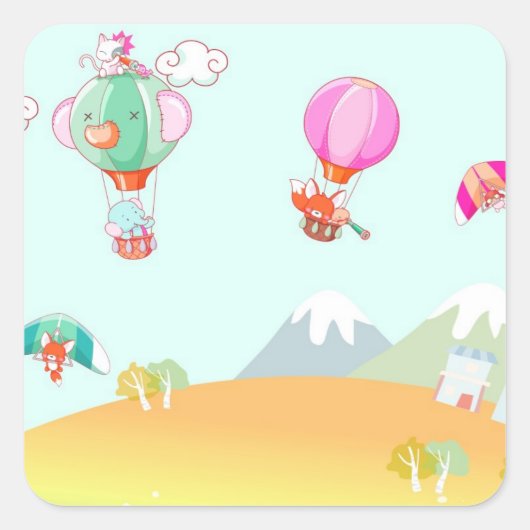 Hete luchtballon op pastel kleurenachtergrond. vierkante sticker (Voorkant)