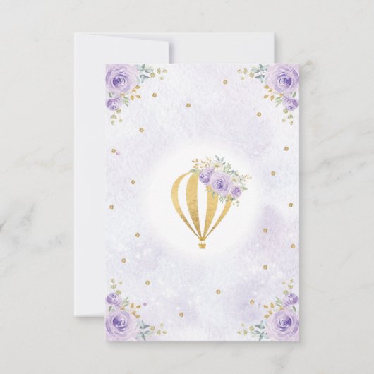 Hete Luchtballon Paarse Gouden Bloemen 1e Verjaard Kaart (Achterkant)