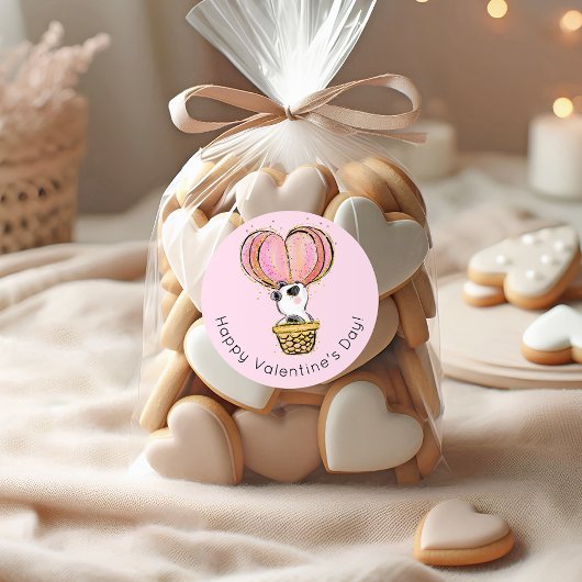 Hete Luchtballon Panda Gelukkige Valentijnsdag Ronde Sticker