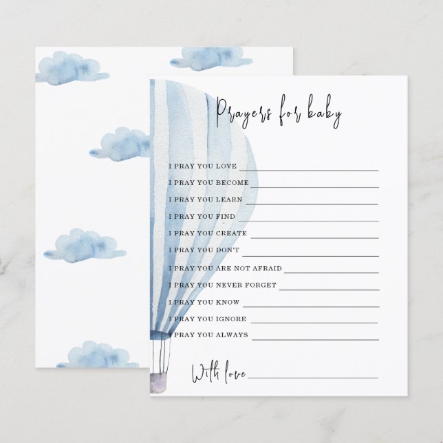 Hete luchtballon Party spel | Gebed voor baby (Voorkant / Achterkant)