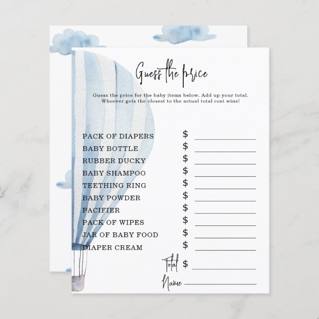 Hete luchtballon Party spelletjes | Prijs gokken s (Voorkant / Achterkant)