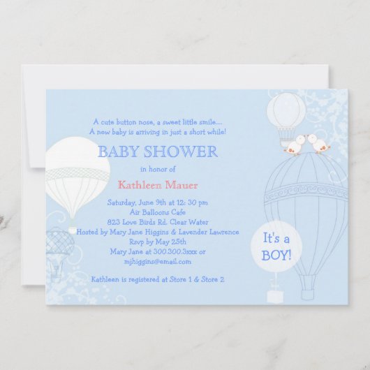 Hete Luchtballon Pastel Blauw Het is een Boy Baby  Kaart (Voorkant)