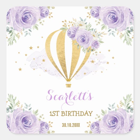 Hete Luchtballon Reizen Avontuur 1e Verjaardag Vierkante Sticker (Voorkant)