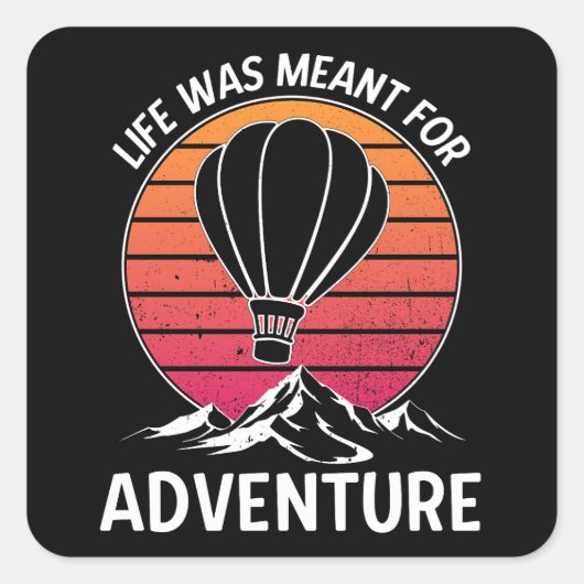 Hete Luchtballon  Retro Zonsondergang Avontuur Vierkante Sticker (Voorkant)