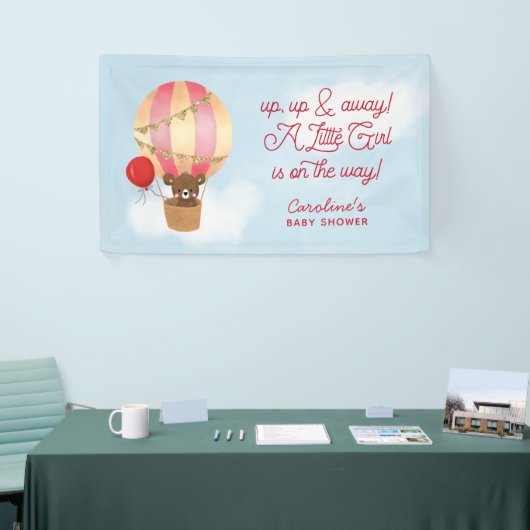 Hete Luchtballon Rode omhoog en weg Baby shower Spandoek (Beurs)