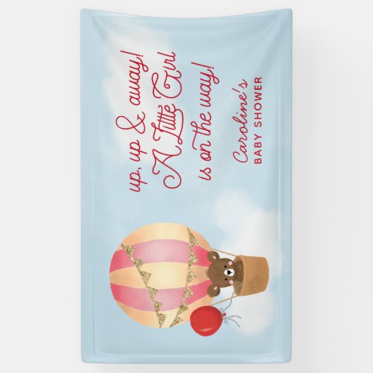 Hete Luchtballon Rode omhoog en weg Baby shower Spandoek (Verticaal)