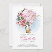 Hete Luchtballon Roze Bloemen Eerste Verjaardag Kaart (Voorkant)