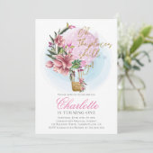 Hete Luchtballon Roze Bloemen Eerste Verjaardag Kaart (Staand voorkant)