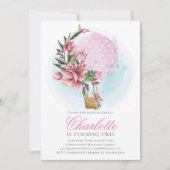 Hete Luchtballon Roze Bloemen Verjaardag Kaart (Voorkant)