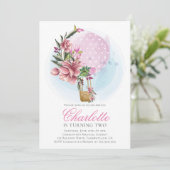 Hete Luchtballon Roze Bloemen Verjaardag Kaart (Staand voorkant)