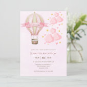 Hete Luchtballon Roze Elegant Meisje Baby shower Kaart (Staand voorkant)