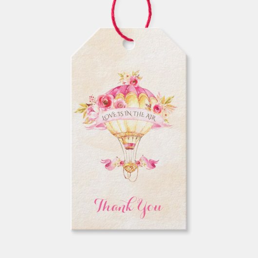 Hete Luchtballon Roze Gouden Gele Rozen Pijl Cadeaulabel (Voorkant)