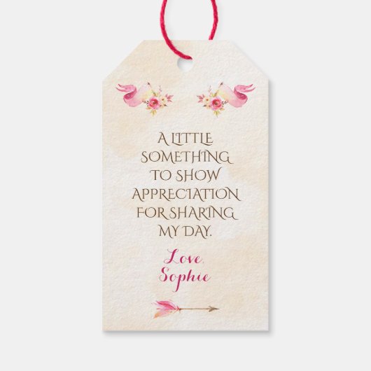 Hete Luchtballon Roze Gouden Gele Rozen Pijl Cadeaulabel (Achterkant)