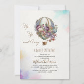 Hete Luchtballon roze lila wolken waterverf baby s Kaart (Voorkant)