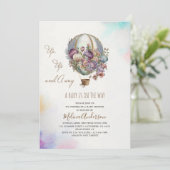 Hete Luchtballon roze lila wolken waterverf baby s Kaart (Staand voorkant)